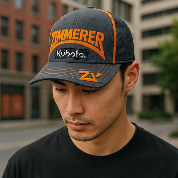 Zimmerer Kubota ZK Embroidered Trucker Hat Cap Snapback Orange Gray Mesh Back - Picture 2 of 6